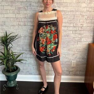 Vintage Free People Floral Dress with Crochet Trim